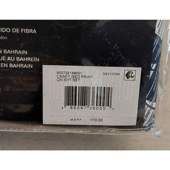 Ralph Lauren CASEY GEO PRINT Navy Cream 100% Cotton Queen Sheet Set Bedding - Picture 10 of 10